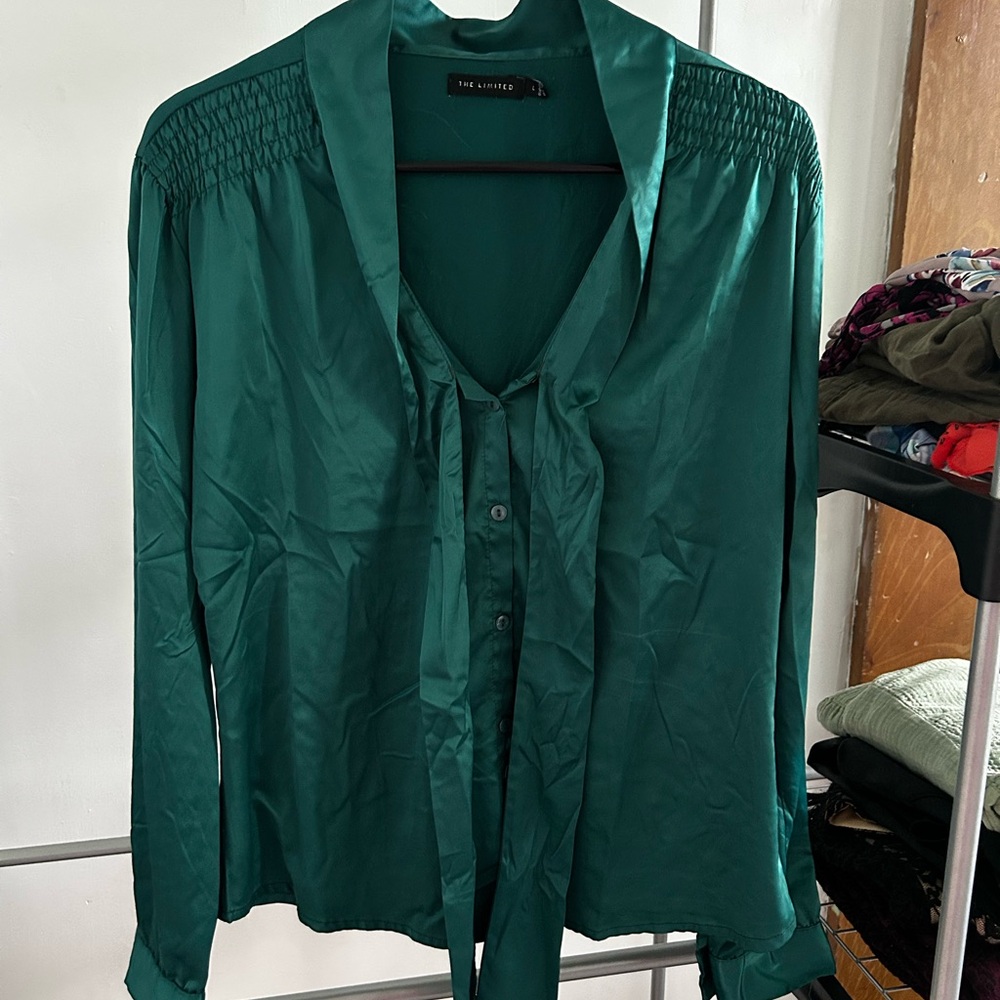 The Limited Green Long Sleeve Tie Front Blouse